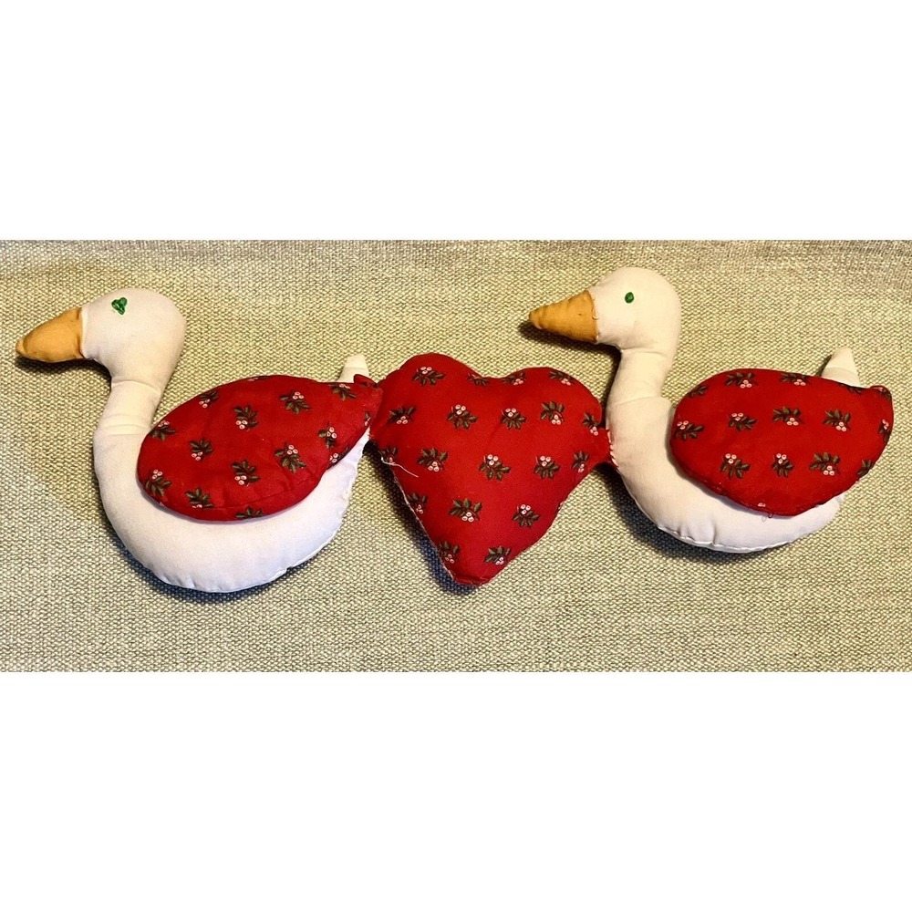 Vintage Handmade Fabric Goose Heart Wall Hanging Country Farmhouse Decor Red